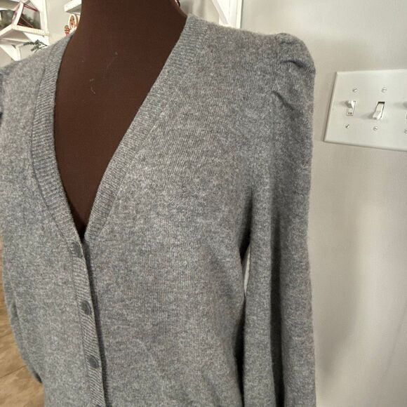 Charter club 100% cashmere cardigan sweater womens size medium gray puff sleeve - Picture 2 of 9